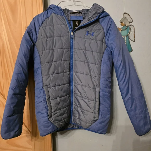 Under Armour Blue Hooded Cold Gear Puffer Jacket Sz Youth Large - Picture 2 of 8